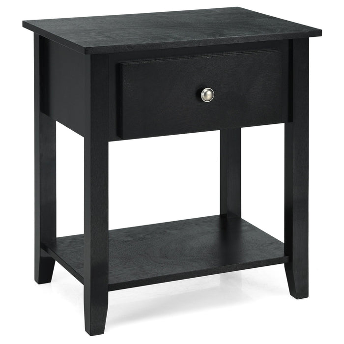 Accent Table Narrow Side End Table with 1 Drawer and Open Storage Shelf-