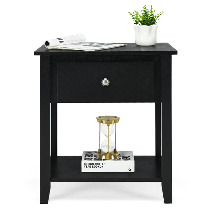 Accent Table Narrow Side End Table with 1 Drawer and Open Storage Shelf-