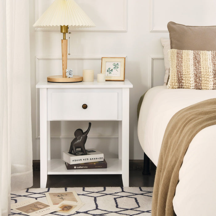 Accent Table Narrow Side End Table with 1 Drawer and Open Storage Shelf-