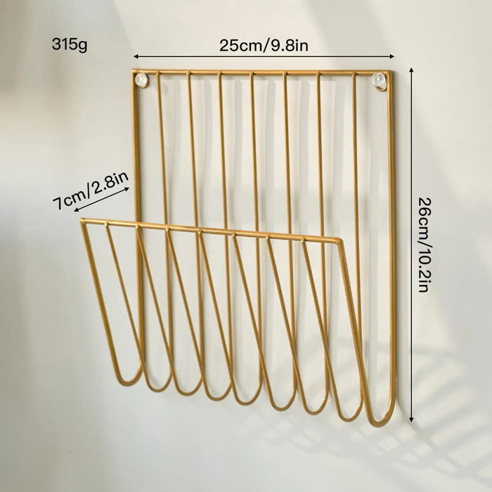Wall-Mounted Iron File Holder — Magazine & Mail Organiser (Gold or Black)