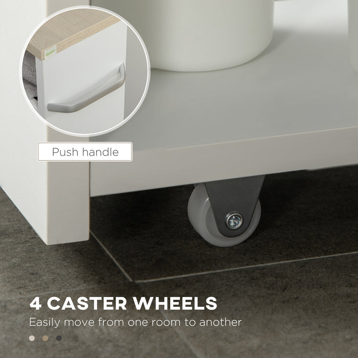 kleankin Storage Cart, 4-Tier Compact Storage Trolley on Wheels and Handle, 48W x 15D x 80H cm, White