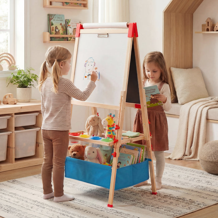 Adjustable Art Easel with Magnetic Chalkboard and Whiteboard-