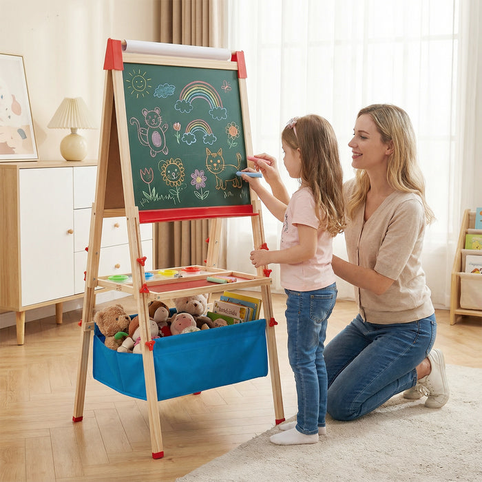 Adjustable Art Easel with Magnetic Chalkboard and Whiteboard-