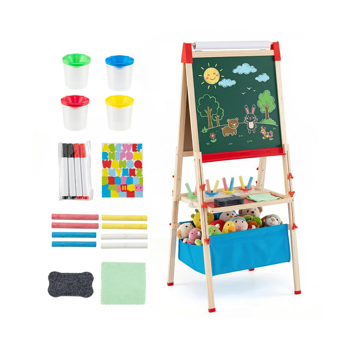 Adjustable Art Easel with Magnetic Chalkboard and Whiteboard-