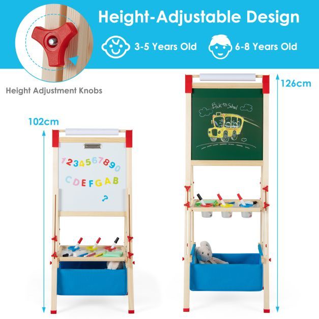 Adjustable Double Sided Kids Wooden Art Easel-