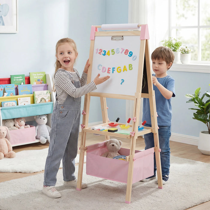 Adjustable Double Sided Kids Wooden Art Easel-