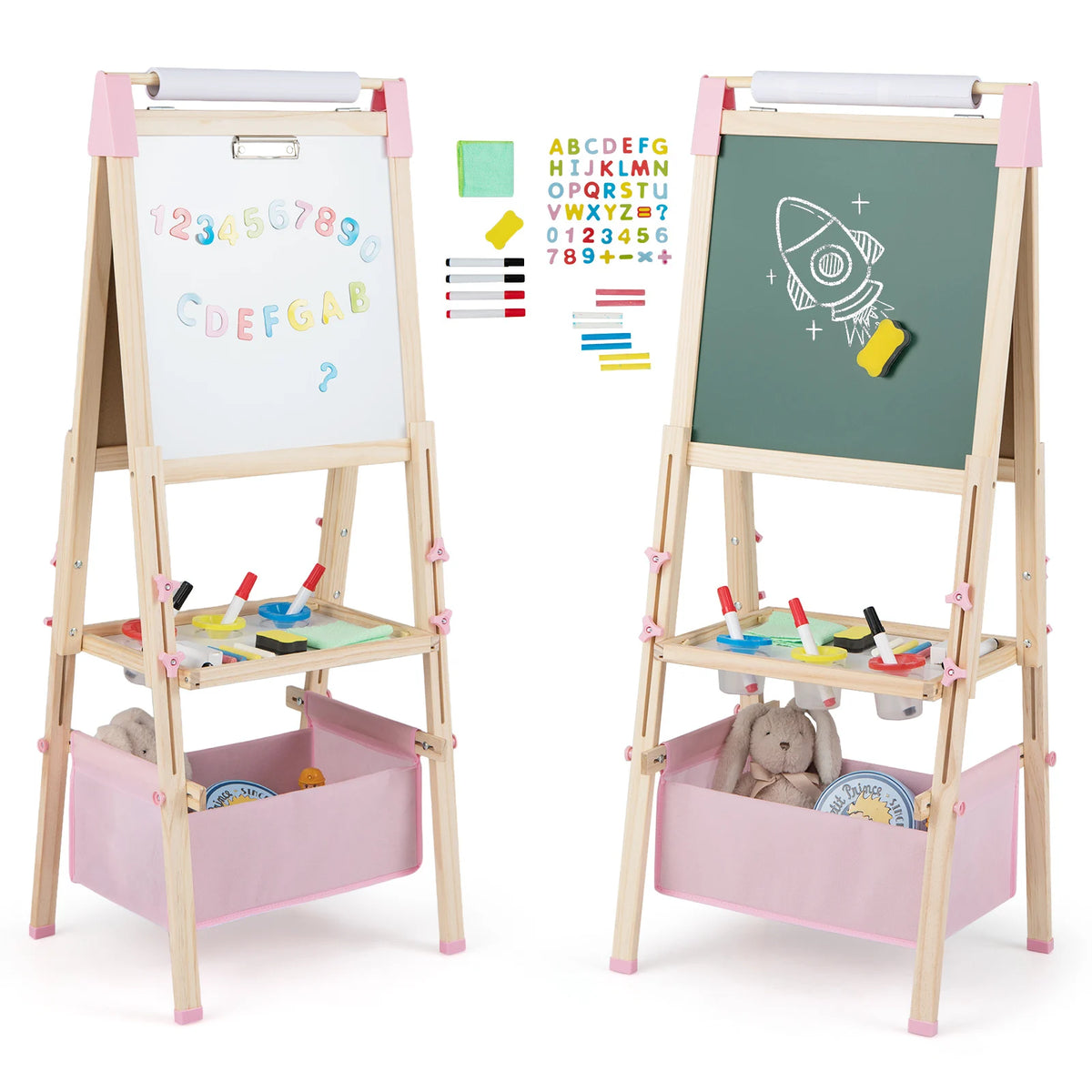 Adjustable Double Sided Kids Wooden Art Easel-