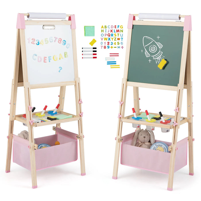 Adjustable Double Sided Kids Wooden Art Easel-