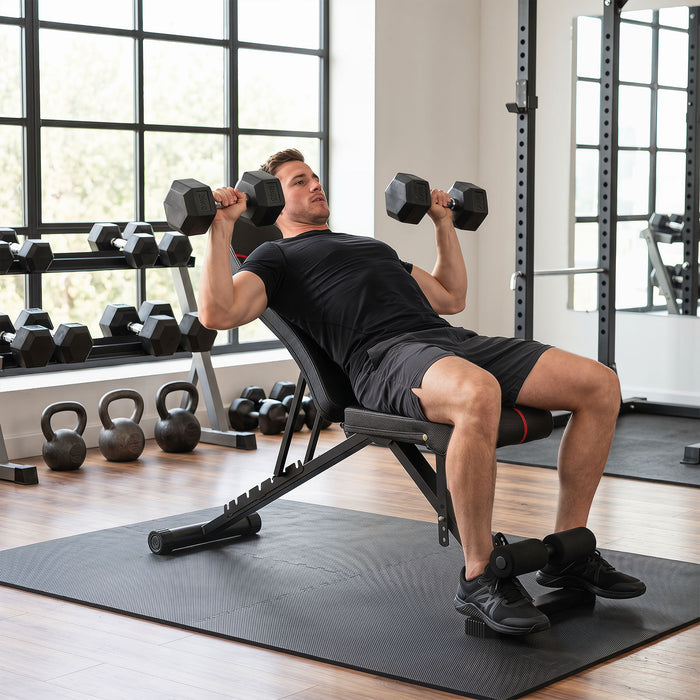 Adjustable Foldable Black Dumbbell Bench with PU Upholstery and Heavy-Duty Iron Frame for Home Gym and Strength Training