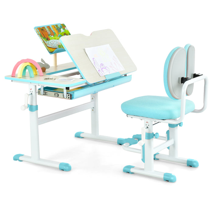 Adjustable Kids Desk and Chair Set with Book Stand-