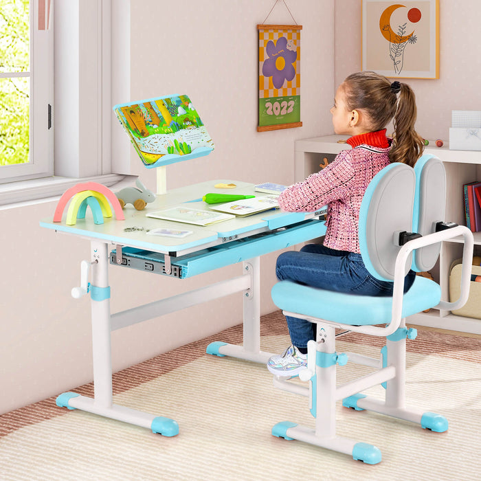 Adjustable Kids Desk and Chair Set with Book Stand-