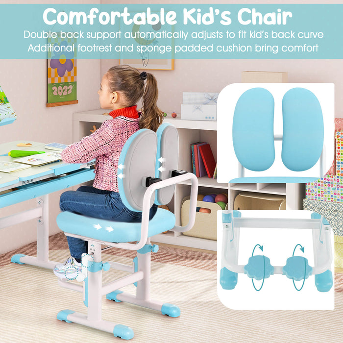 Adjustable Kids Desk and Chair Set with Book Stand-
