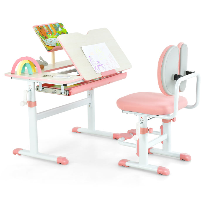 Adjustable Kids Desk and Chair Set with Book Stand-