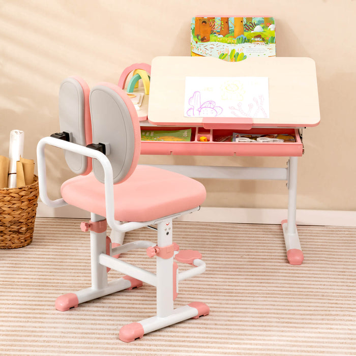 Adjustable Kids Desk and Chair Set with Book Stand-