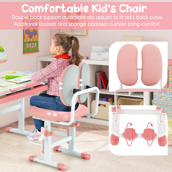 Adjustable Kids Desk and Chair Set with Book Stand-