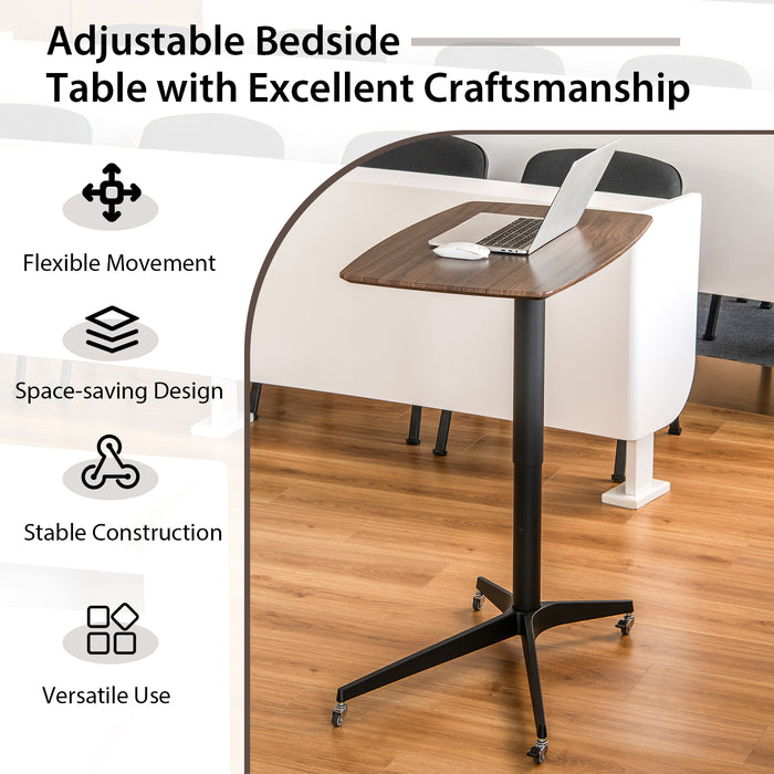 Adjustable Mobile Pneumatic Bedside Table with Lockable Wheels-