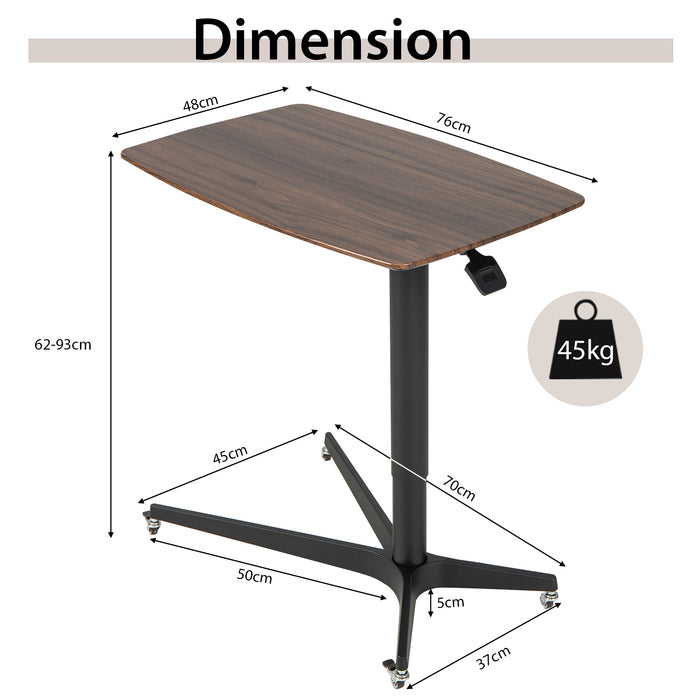 Adjustable Mobile Pneumatic Bedside Table with Lockable Wheels-