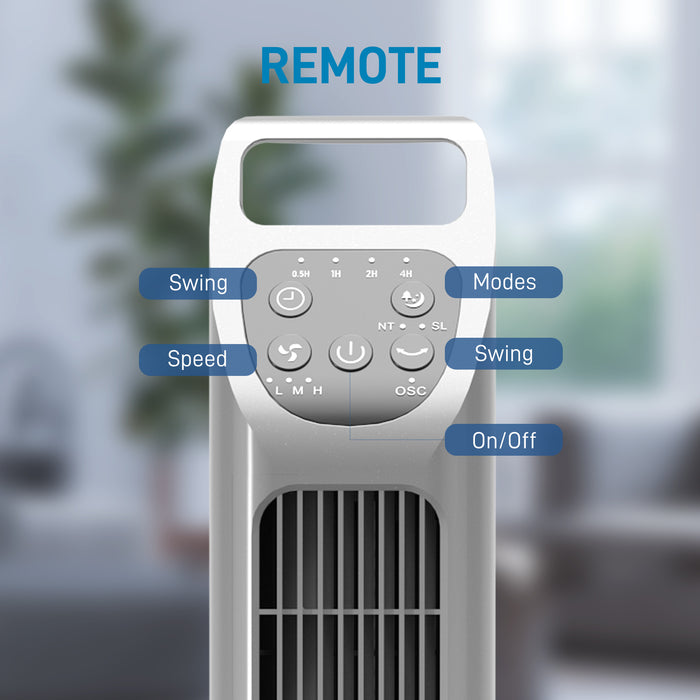 31" Oscillating Tower Fan with Remote - 4-Hour Timer, 3 Speeds & Modes, Quiet Floor Standing Cooling Device - Ideal for Home, Bedroom, Office Use in Silver