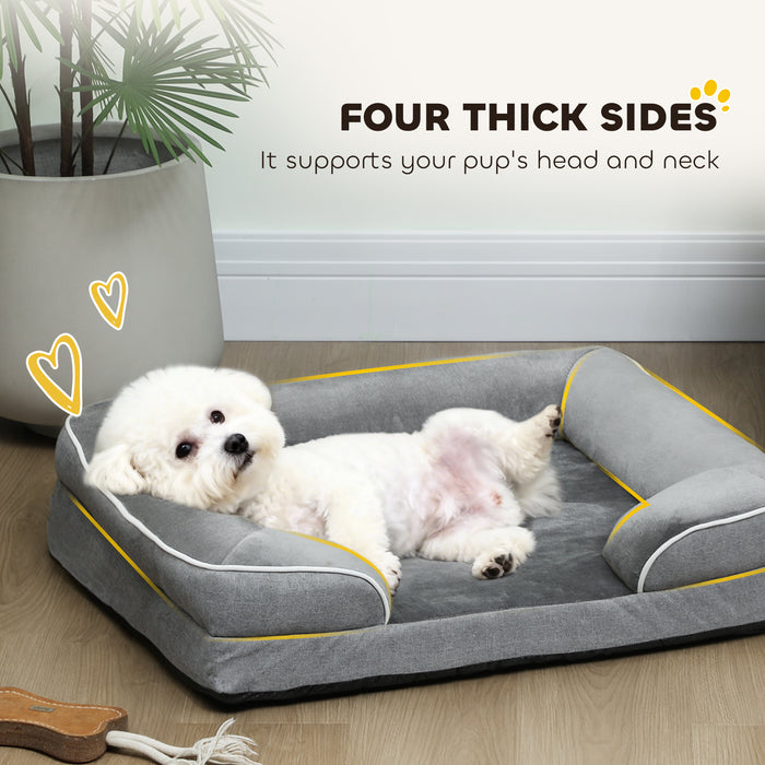 PawHut Dog Sofa Bed, Washable Pet Bed with Removable Cover and Non-Slip Bottom for Cats and Small Dogs, Grey