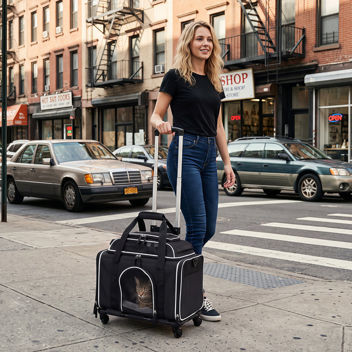 Airline Approved Rolling Cat and Dog Carrier with and Telescopic Handle-