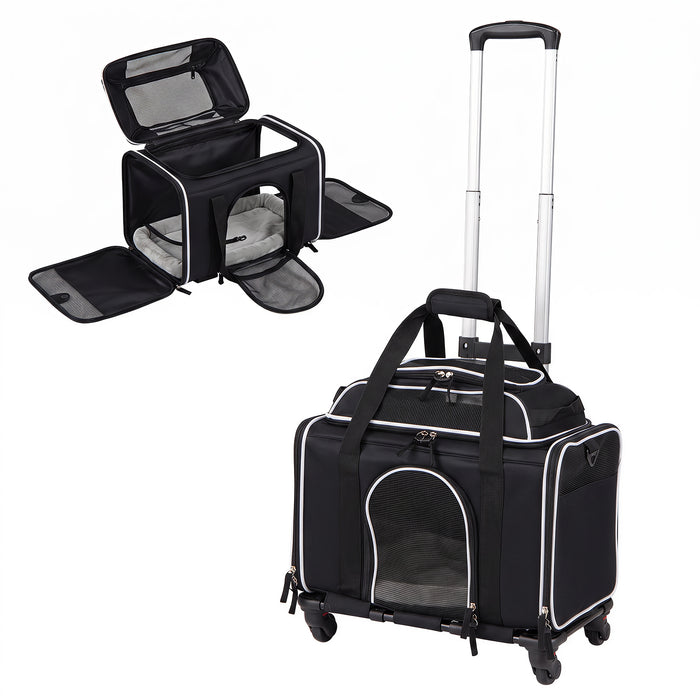 Airline Approved Rolling Cat and Dog Carrier with and Telescopic Handle-