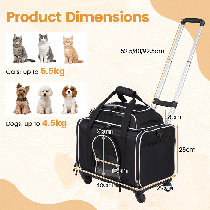 Airline Approved Rolling Cat and Dog Carrier with and Telescopic Handle-