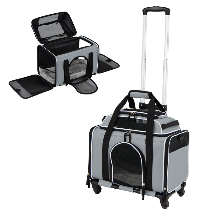Airline Approved Rolling Cat and Dog Carrier with and Telescopic Handle-