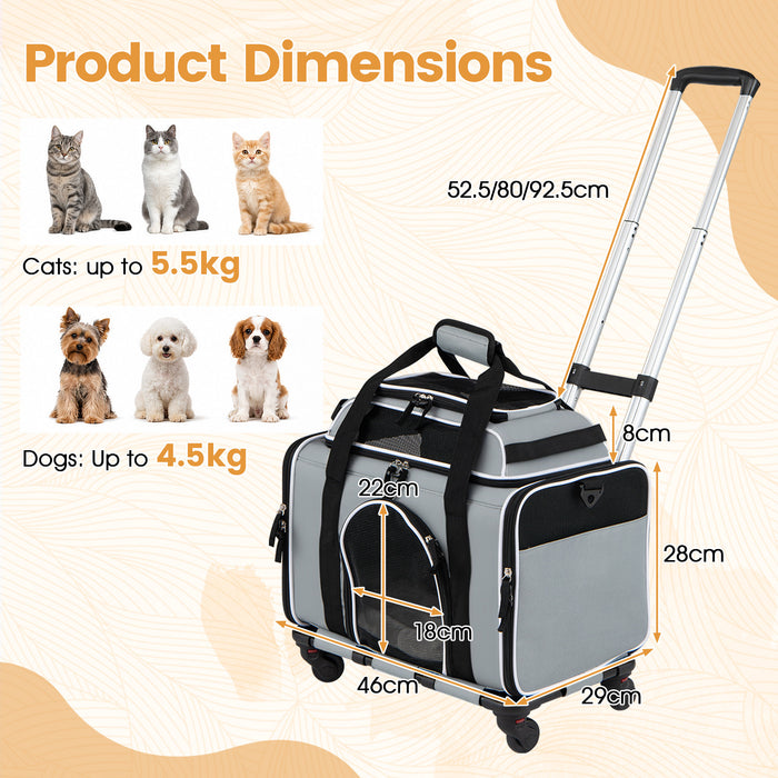 Airline Approved Rolling Cat and Dog Carrier with and Telescopic Handle-
