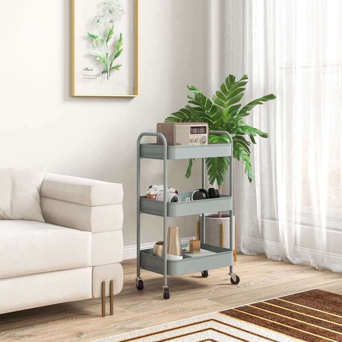 HOMCOM Three-Tier Steel Storage Trolley - Light Blue | Aosom UK
