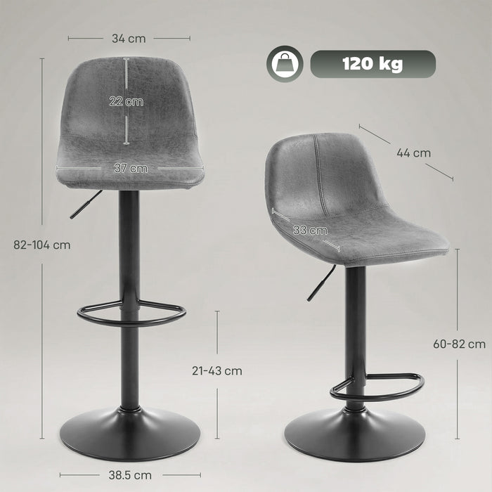 HOMCOM Bar Stools Set of 2, Modern Swivel Barstools with Footrest for Kitchen Island and Dining Room, Grey