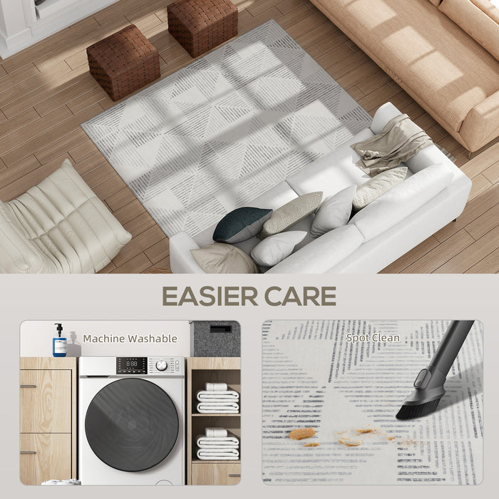 HOMCOM Modern Area Rug, Geometric Pattern Non-Slip Washable Rug, Soft Floor Carpet for Living Room, Bedroom, Dining Room, Home Office, 170 x 120 cm, Grey