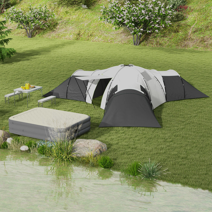 Outsunny 6-9 Man Tent with Bedrooms and Living Room, Accessories Included, Dark Grey