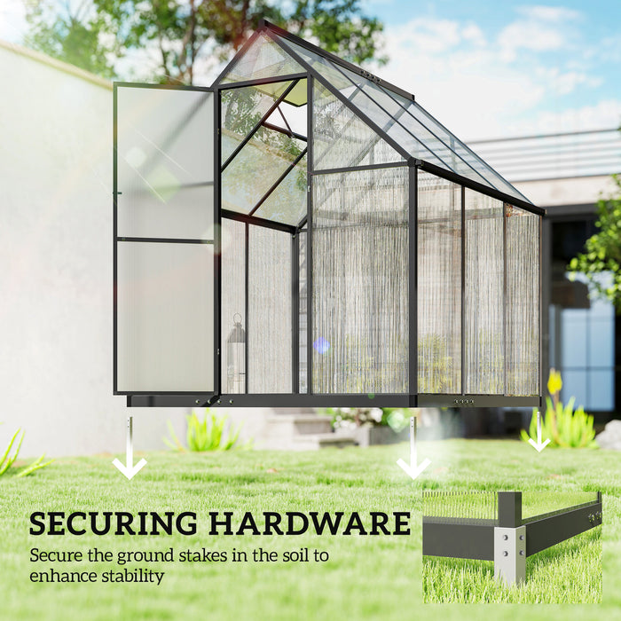 Outsunny Polycarbonate Greenhouse with Swing Door and Adjustable Window, Walk-in Greenhouse with Rain Gutter, 5.5 x 6ft, Black