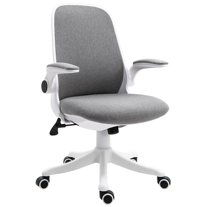 Ergonomic Swivel Chair for Home Office - Breathable Fabric, Adjustable Flip-Up Arms, Computer Desk Chair - Ideal for Study Room, Workstation in Grey