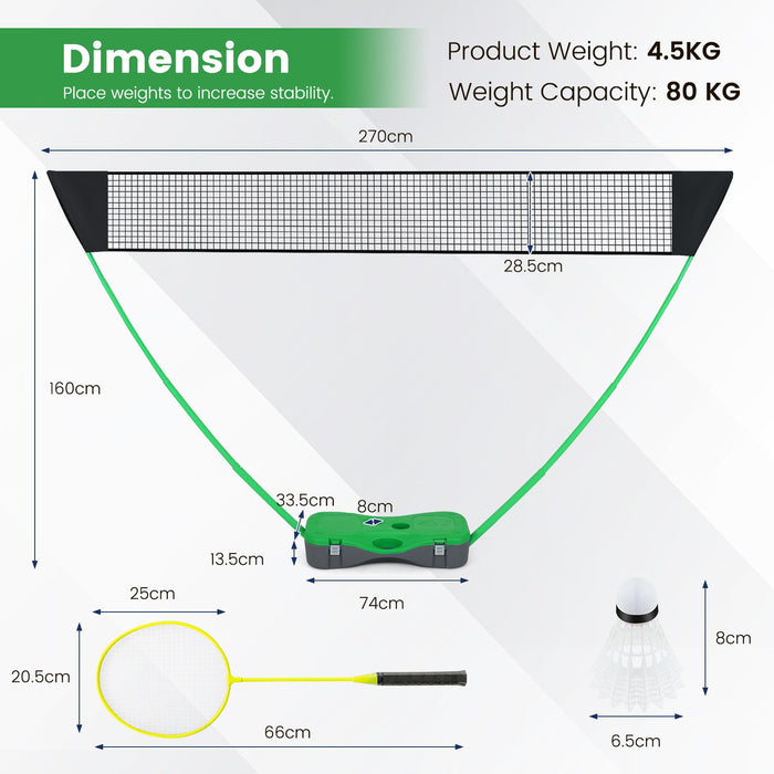 All-In-One Portable Badminton Net Set with Storage Base-