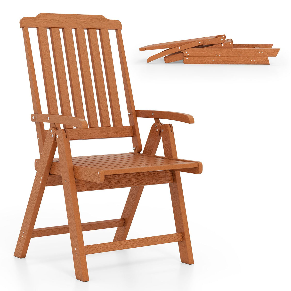 Foldable Patio Chair All-Weather HDPE Outdoor Dining Chair with Armrest-