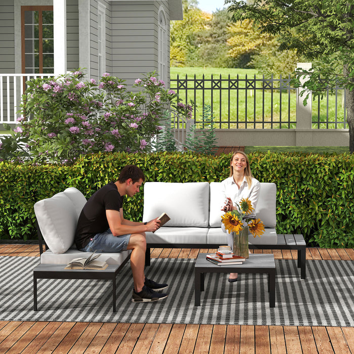 Outsunny Four-Piece Garden Corner Sofa Set with 2 Loveseats and 2 Coffee Tables - Grey