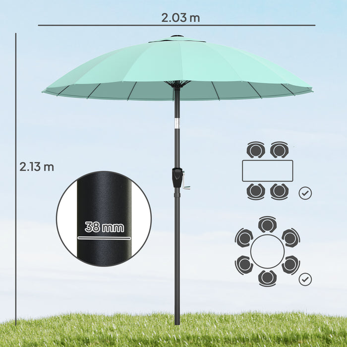 Outsunny 2 m Shanghai Garden Parasol Umbrella with 16 Fibreglass Ribs, Outdoor Parasol Sun Shade with Crank & Tilt, Turquoise