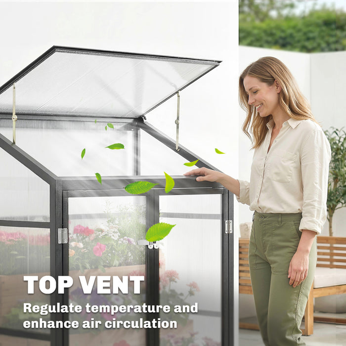 Outsunny Polycarbonate Greenhouse with Hinged Door, Top Vent, Lean-to Green House, Walk-in Greenhouse, 4 x 2ft, Black