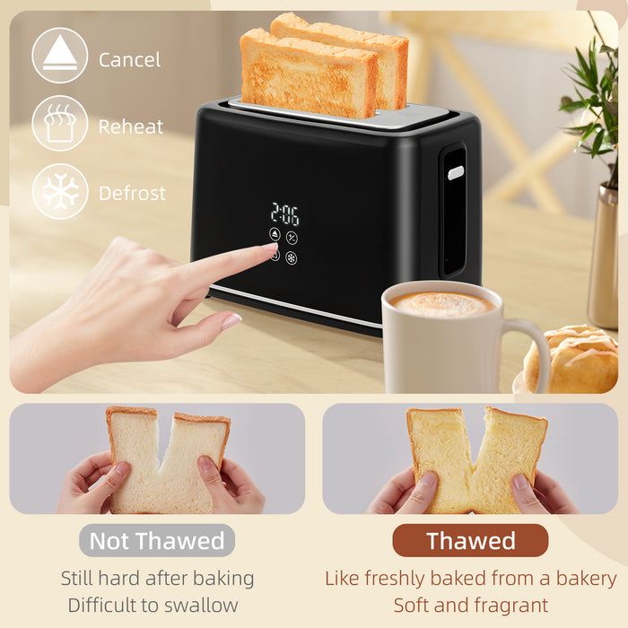 HOMCOM Kettle and Toaster Set, 1.5L 3000W Fast Boil Kettle with Insulation & 2 Slice Toaster Kitchen Set with 7 Level Browning Controls, Defrost, Reheat and Crumb Tray, Black