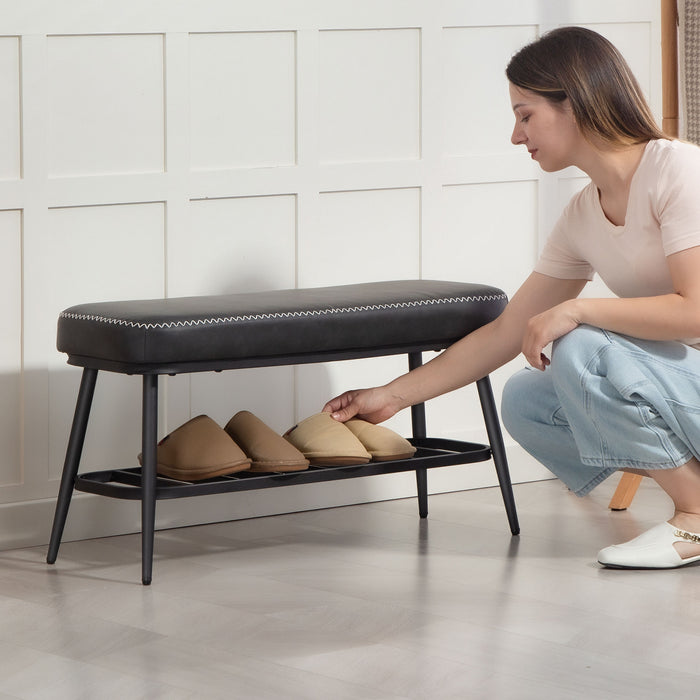 HOMCOM PU Leather Shoe Storage Bench - Charcoal Grey