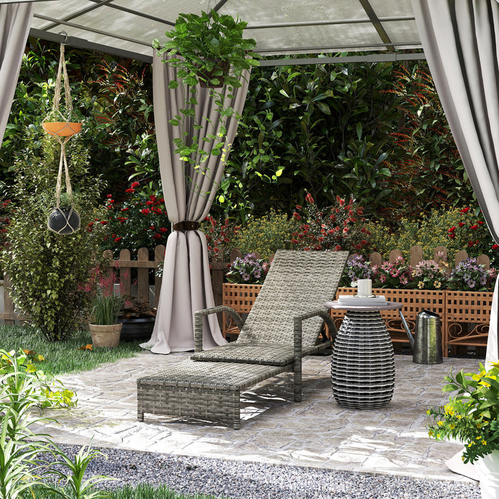Outsunny PE Rattan Sun Lounger with Adjustable Backrest - Mixed-grey
