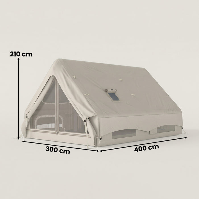 Outsunny Inflatable Camping Tent, 4 Season Hot Tent 10000mm Waterproof with Chimney Opening, Sky Light and Air Pump, Khaki