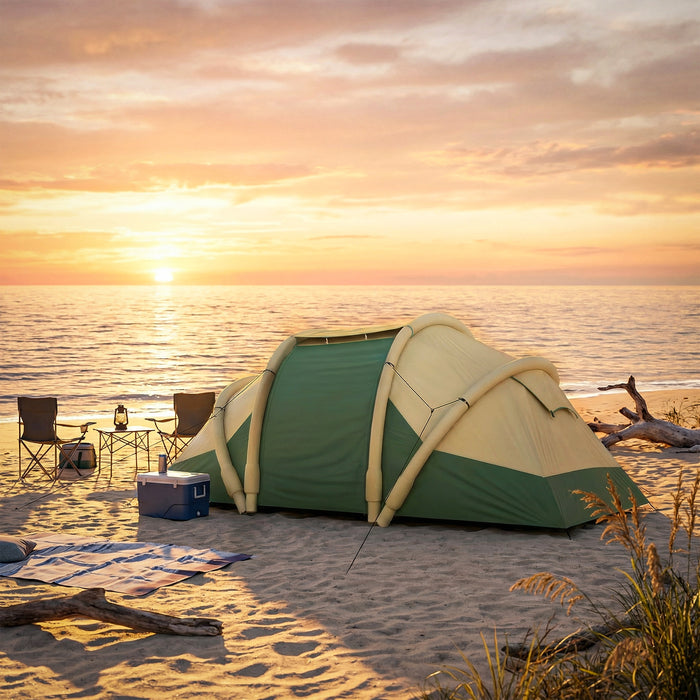 Outsunny Inflatable Tent 2 Bedroom 3000mm Waterproof Windproof Air Tent with Carry Bag for 4 Person