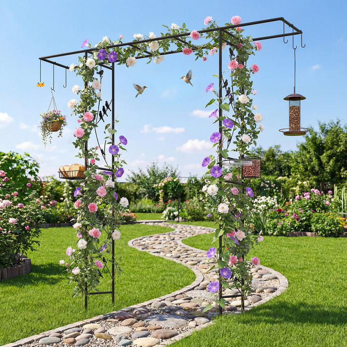 213cm Garden Arbor Feeding Station with Water Bowl and Mesh Tray-