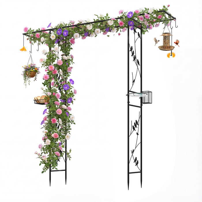 213cm Garden Arbor Feeding Station with Water Bowl and Mesh Tray-