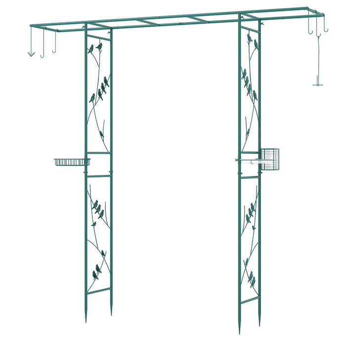 213cm Garden Arbor Feeding Station with Water Bowl and Mesh Tray-