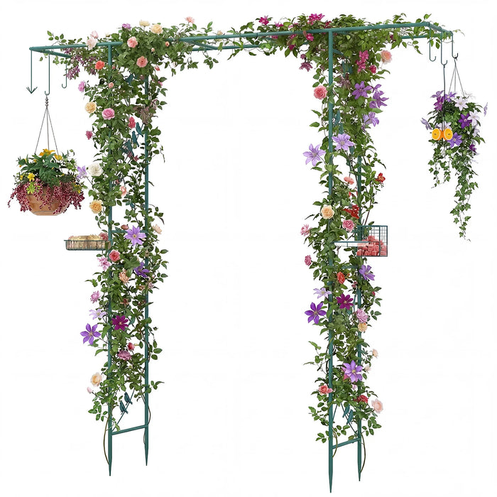 213cm Garden Arbor Feeding Station with Water Bowl and Mesh Tray-