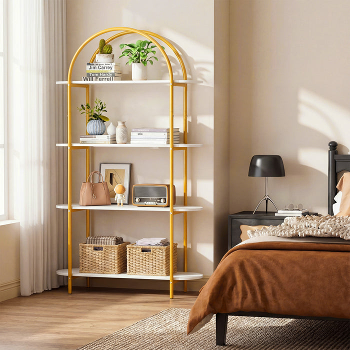 Arched Bookshelf 4-Tier Industrial Open Bookcase with Sturdy Metal Frame-Brown