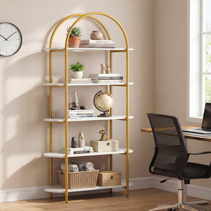 Arched Bookshelf 4-Tier Industrial Open Bookcase with Sturdy Metal Frame-Brown